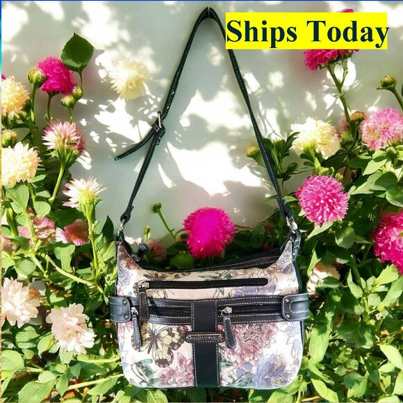 Stone Mountain Black Floral 70% Cotton Purse Shoulder Bag 12240 - Picture 1 of 9